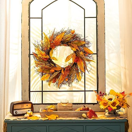 Walasis 24 Inch Fall Wreath for Front Door