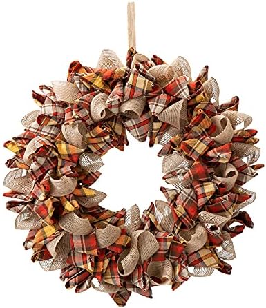 Glitzhome 185 Inch Fall Plaid Fabric Wreath