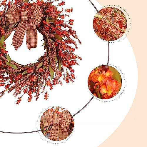TEMPUS 20 Inch Autumn Red Salvia Wreath Artificial Fall Decor