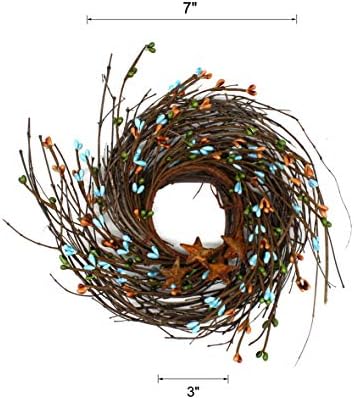 CVHOMEDECO Primitives Rustic Berries and Twig Wreath 7 Inch