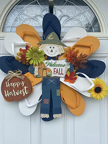 Fall Wreath Hanger for Front Door with Scarecrow Design