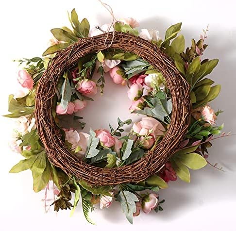 DOTKV Peony Wreath 15 Inch Handmade Front Door Decor