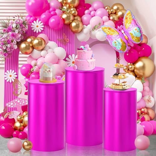 Fuchsia Party Cylinder Pedestal Stand Covers Set of 3