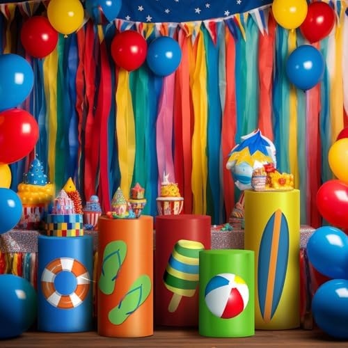 5 Pcs Summer Cylinder Stand Covers for Decor