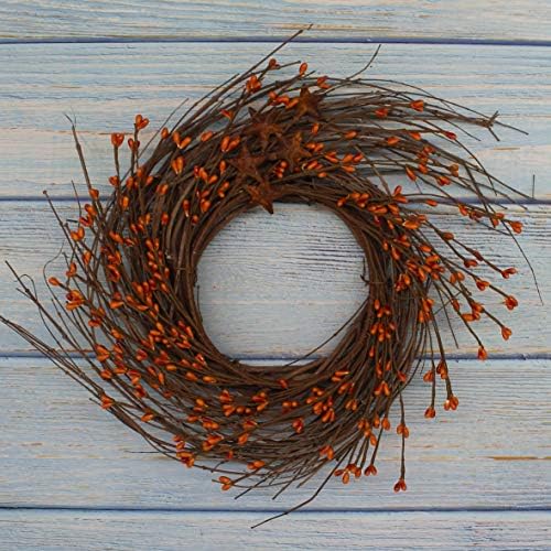 CVHOMEDECO Rustic Pip Berries and Twig Wreath 12 Inch Gold