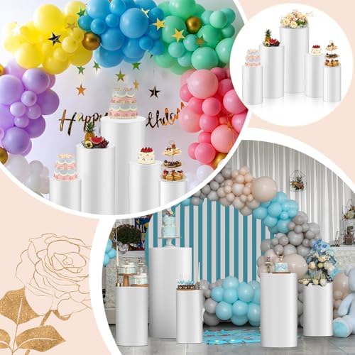 5 Pcs Cylinder Stands for Party - White Cake Pedestal Displays