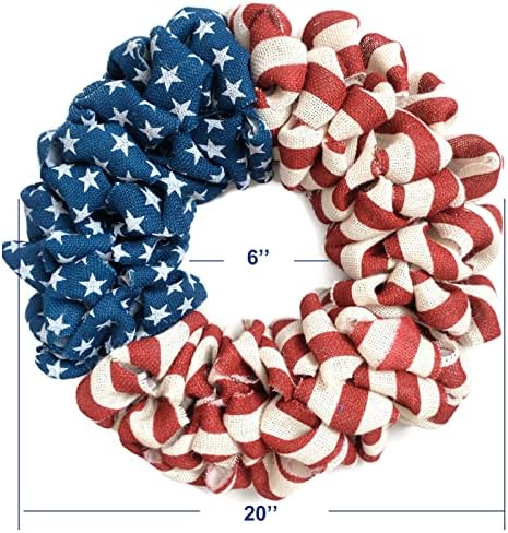 20 Inch Patriotic Burlap Wreath with Stars and Stripes