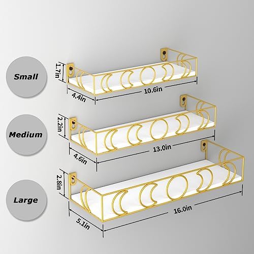 PHAREGE Moon Phase Floating Shelves Set of 3