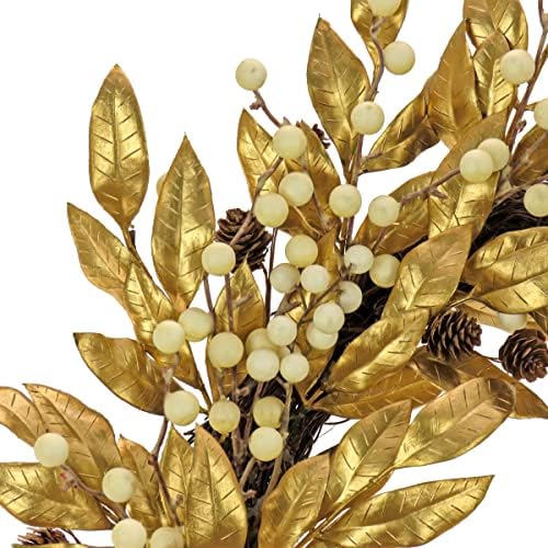 HGTV Home Collection Artificial Christmas Wreath Metallic Gold Laurel Leaves 24 Inches