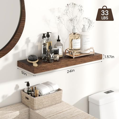 Heimlove 24 Inch Floating Shelves Wall Mount Set of 2 Brown