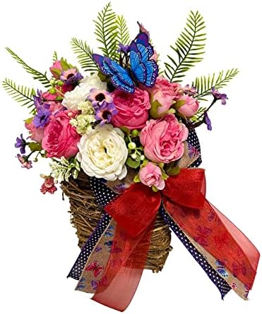 Spring Pink Peony Butterfly Wreath for Front Door