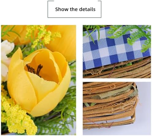 Tomotato Tulips Door Wreath Basket with Wildflowers