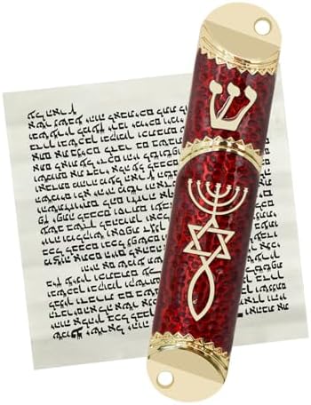MrMrKura Red Metal Mezuzah with Scroll for Door