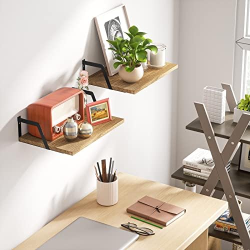 SRIWATANA Floating Shelves Wall Mounted Set of 2 Rustic Wood Carbonized Black
