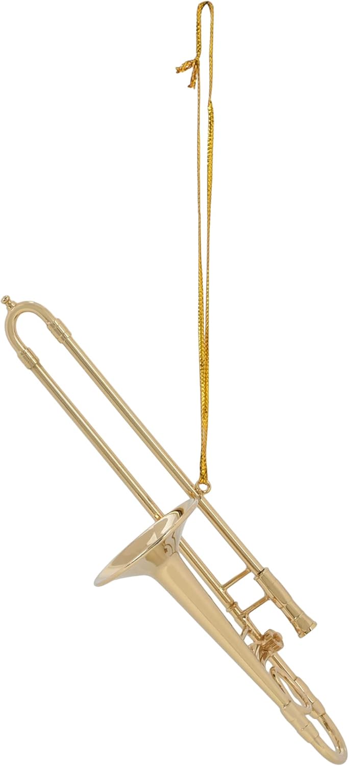 Gold Tone Trombone Hanging Ornament 5 Inch