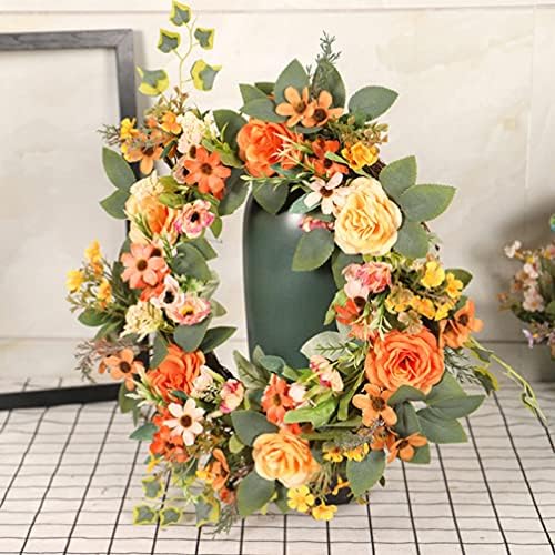 ABOOFAN Artificial Peony Wreath with Daisies and Green Leaves