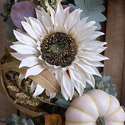 Idyllic 20 Inch White Sunflower Pumpkin Fall Wreath