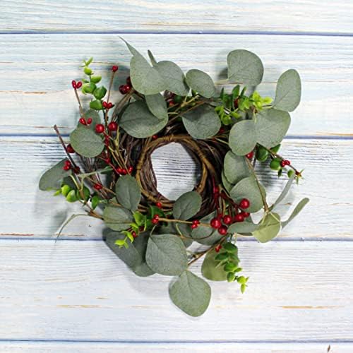 Rustic Country Artificial Eucalyptus Leaves and Berries Wreath 9 Inch
