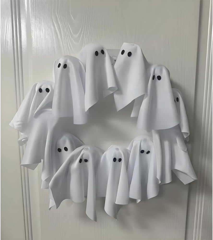 Treayes Handmade Ghost Garland LED Light Wreath