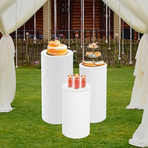3PCS White Cylinder Pedestal Stands for Wedding Decor