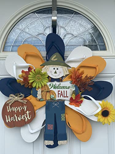 Fall Wreath Hanger for Front Door with Scarecrow Design