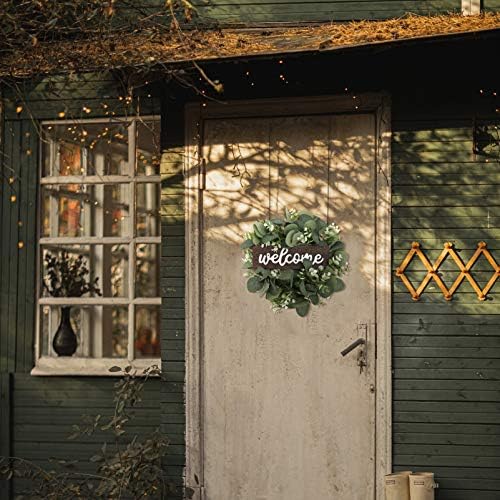 VALICLUD Welcome Wreath Door Sign with Green Leaves