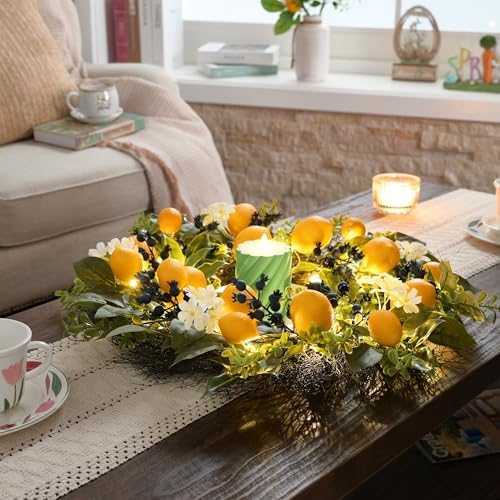 Valery Madelyn 24 Inch Spring Lemon Wreath and 6ft Garland Bundle