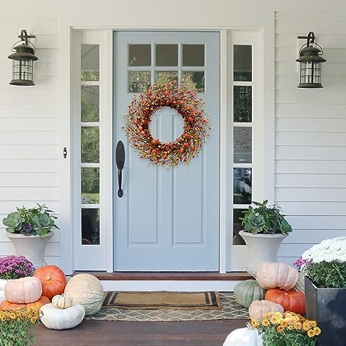 TEMPUS Fall Berry Wreath 20 Inch Autumn Decor