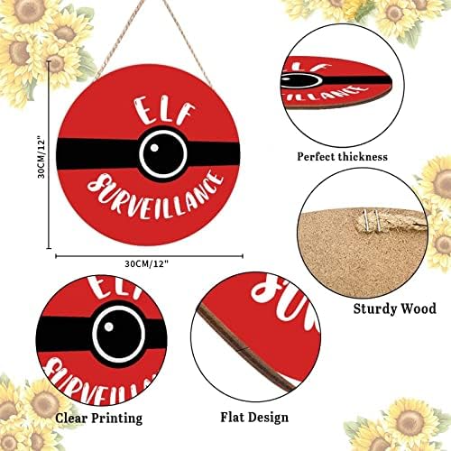 Farmhouse Front Door Hanger Red Funny Elf Surveillance Wood Sign