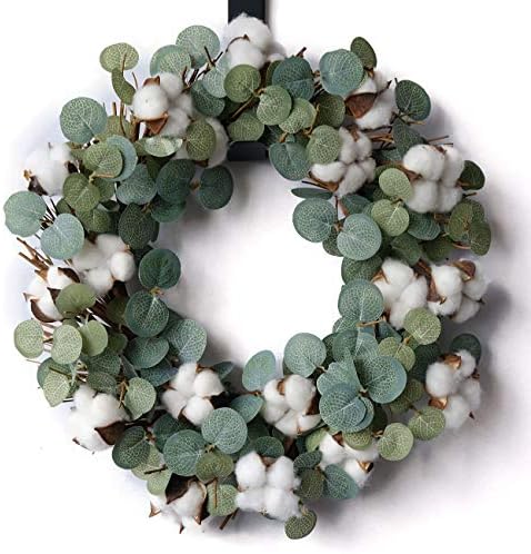 Idyllic Eucalyptus and Cotton Wreath 14 Inches