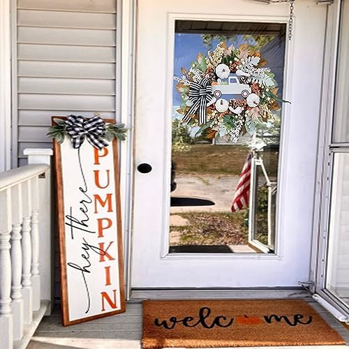 20 Inch Fall Wreath with White Pumpkin and Ribbon Bow