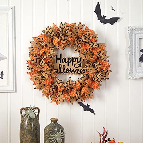 Nearly Natural 30in Halloween Burlap Ribbon Wreath