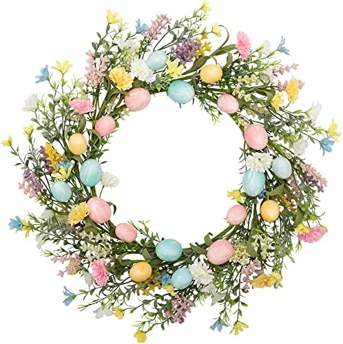 18 Inch Easter Wreath with Pastel Eggs and Twigs