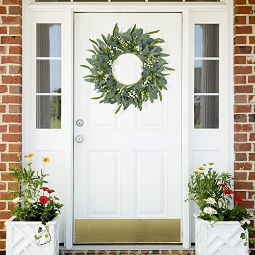 TOCHGREEN 22 In Artificial Eucalyptus Wreath with White Berries