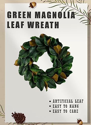 Serene Spaces Living Artificial Green Magnolia Leaf Wreath