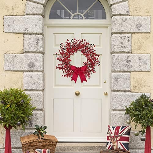 Sggvecsy 18 Inch Artificial Christmas Wreath with Bowknot