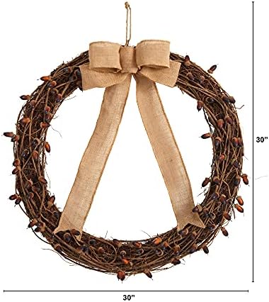 Nearly Natural 30in Fall Acorn Bow Wreath