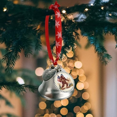 Bigfoot USA Flag Christmas Hanging Bell Ornament Decor