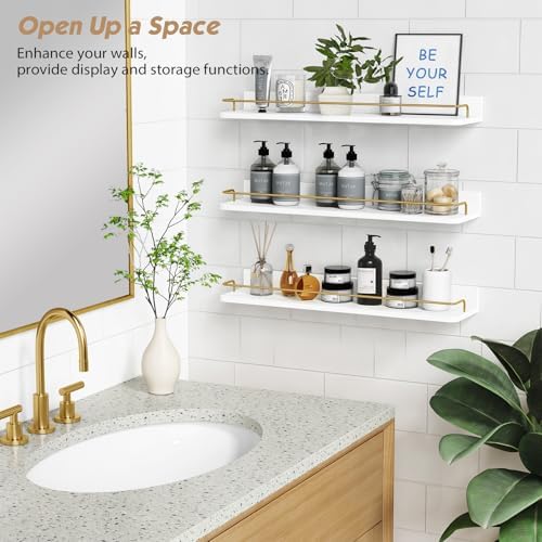 Forbena 24 Inch Floating Shelves Set of 3 Gold and White