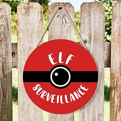 Farmhouse Front Door Hanger Red Funny Elf Surveillance Wood Sign