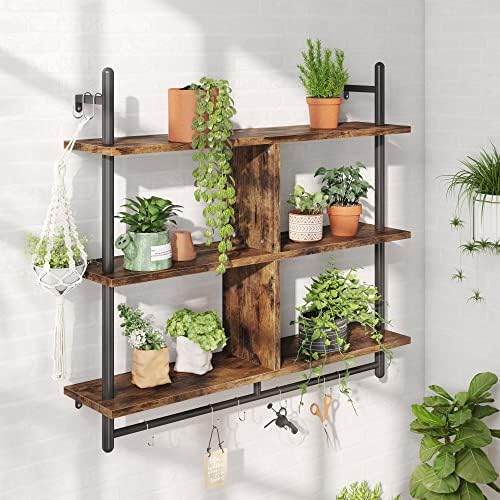 Bestier 3 Tier Floating Pipe Shelf Rustic Brown 415