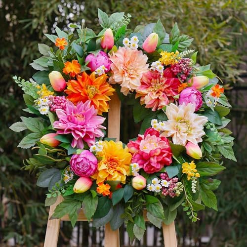 24 Inch Spring Wreath with Dahlia and Greenery