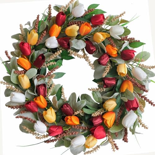 24 Inch Fall Tulip Wreath with Lamb Ears
