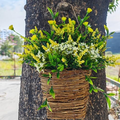 2025 Upgraded Cream Hydrangea Door Wreath 1PC Yellow Artificial Rattan Hanging Basket