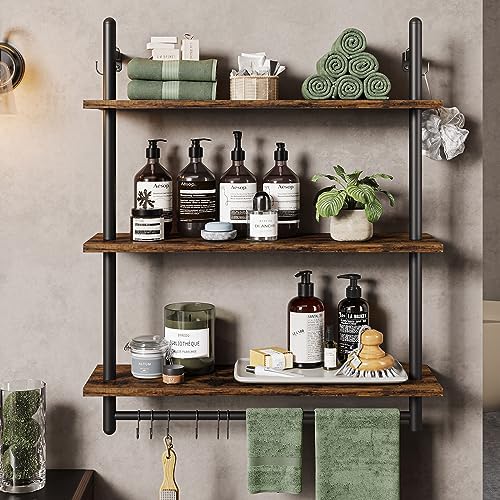 Bestier 3 Tier Floating Wall Shelving with Towel Bar