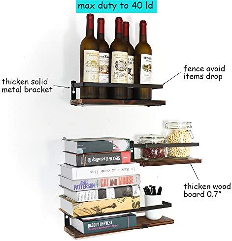 PHUNAYA Floating Shelves Rustic Wood Metal Design Set of 3 Brown