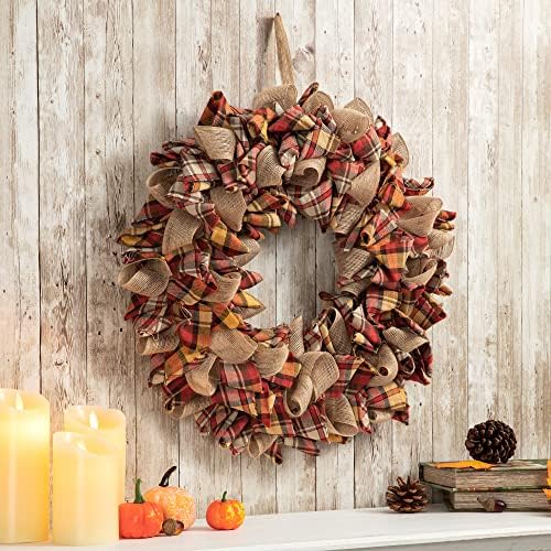 Glitzhome 185 Inch Fall Plaid Fabric Wreath
