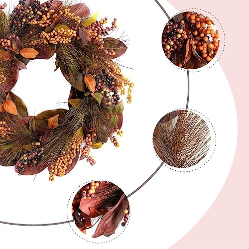 TEMPUS 20 Inch Thanksgiving Wreath with Magnolia Leaves and Pine Cones