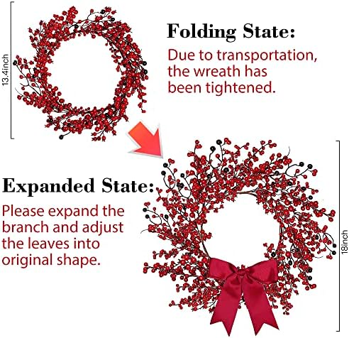 Sggvecsy 18 Inch Artificial Christmas Wreath with Bowknot