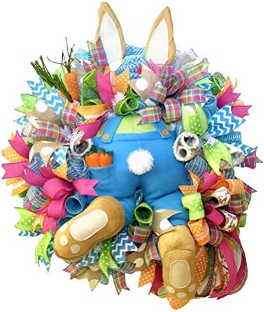 Amosfun Easter Bunny Wreath Door Window Decor